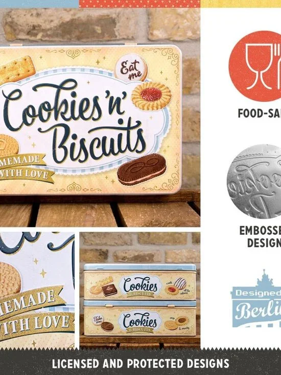 Retro storage tin box flat, 84.5 oz, Cookies 'n' Biscuits – Gift idea for your h - Picture 3 of 6